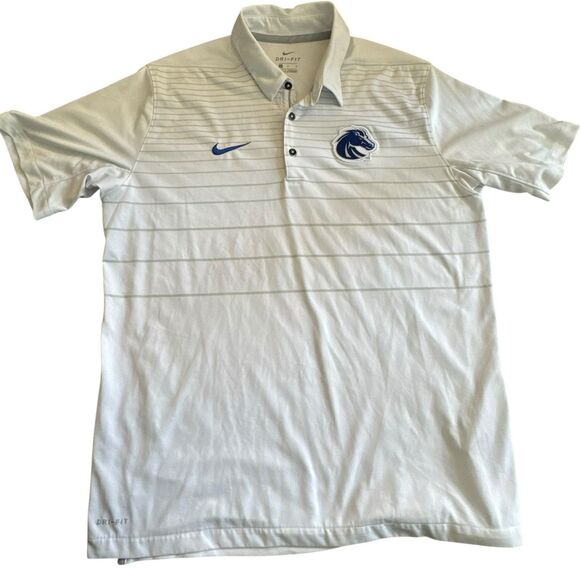 Nike Boise State Dry Fit Polo Size Large White And Blue  Embroidered - Picture 1 of 6